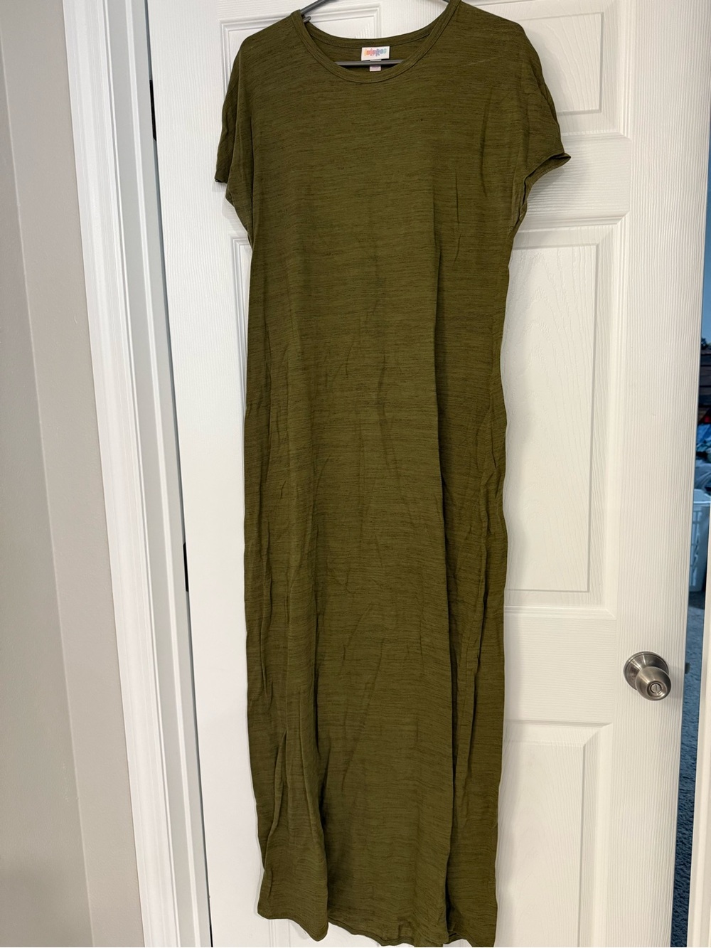 Lularoe Maria Dress - Olive Green Short Sleeve Maxi Dress